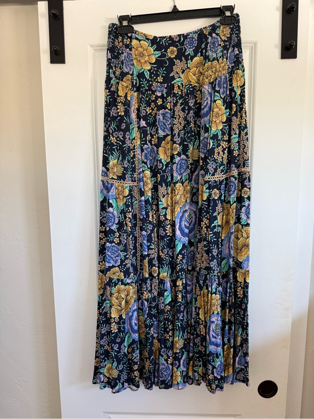 Spell Navy Maxi Skirt with Yellow & Lavender Floral Print